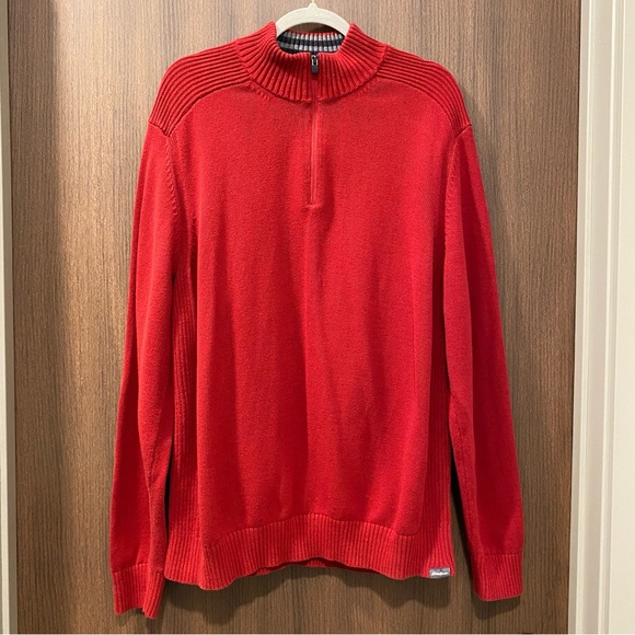Eddie Bauer Men’s Red Quarter-Zip Rib-Knit Sweater Size XL 100% Cotton Pullover - Picture 3 of 15
